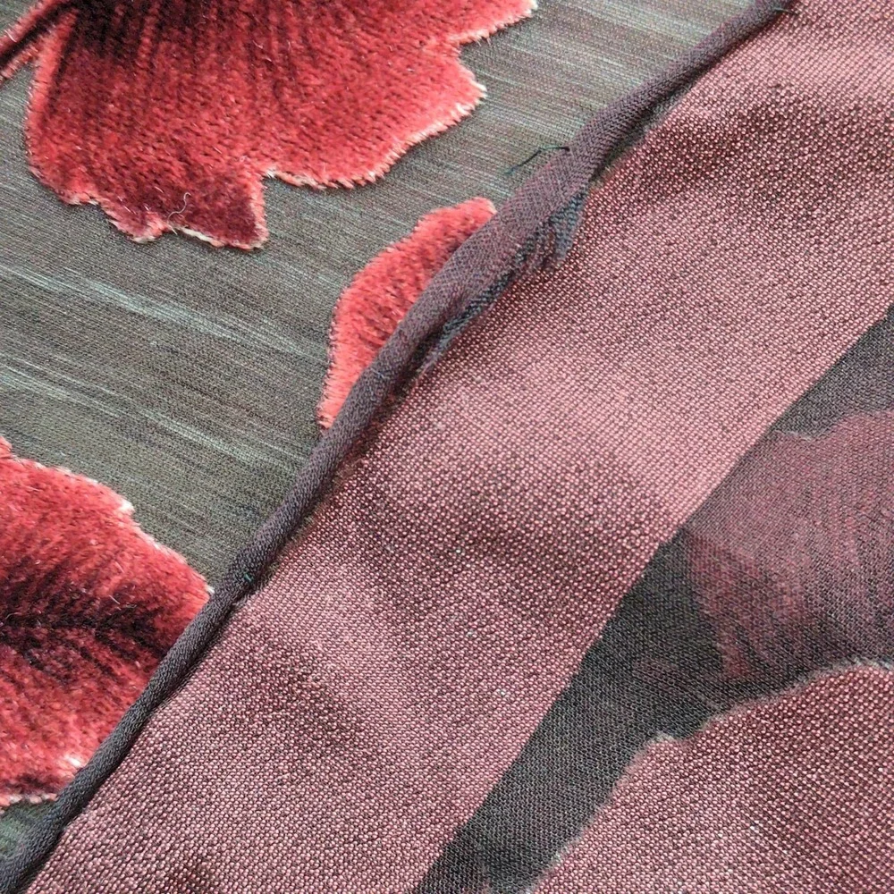 Silk Blend Velvet Burnout Scarf Red Burgundy Black Leaf Print Whimsigoth Fairy